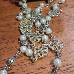 Gold and Pearl Filigree Necklace